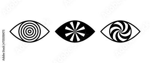 Eyes sign set. Vision outline symbol collection. Hypnosis eyeball concept pack. Watching or observing icon elements for poster, banner, brochure, leaflet, booklet, flyer. Vector illustration bundle