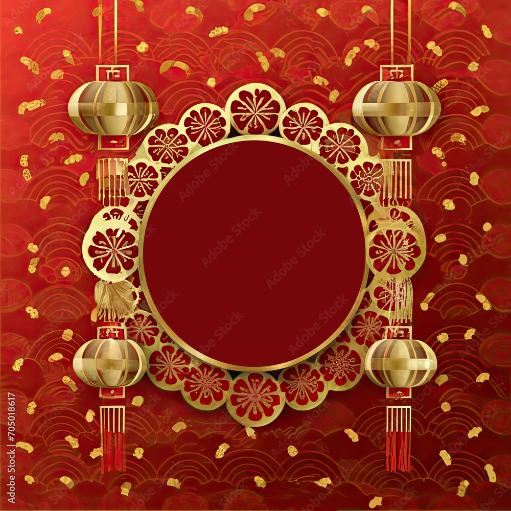 Chinese New Year Decoration on Red Background with Copy Space, Embracing the Spring Festival Spirit Chinese New Year Decoration on Red Background with Copy Space, Embracing the Spring Festival Spirit
