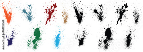 Abstract painted drops purple, wheat, black, red, green, orange color blood ink brush illustration background set