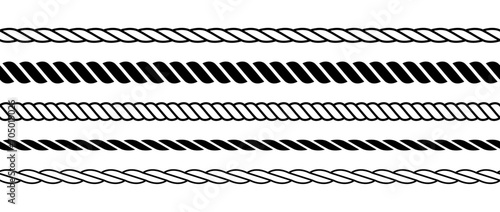 Set of repeating rope pattern. Seamless hemp cord line collection. Chain, braid, plait stripes bundle. Horizontal decorative plait motif. Vector marine twine design elements for banner, poster, frame photo
