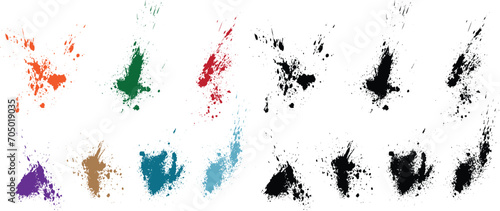 Set of bloodstain grunge texture purple, wheat, black, red, green, orange color blood splash ink vector brush stroke