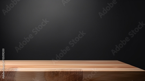 perspective view of wood or wooden table top corner in black background photo