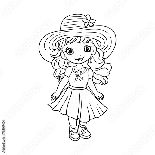 Girl cartoon,vector illustration isolated on white background,coloring book pages.