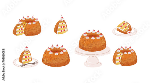 Frankfurter kranz crown sponge cake from germany.Vector illustration