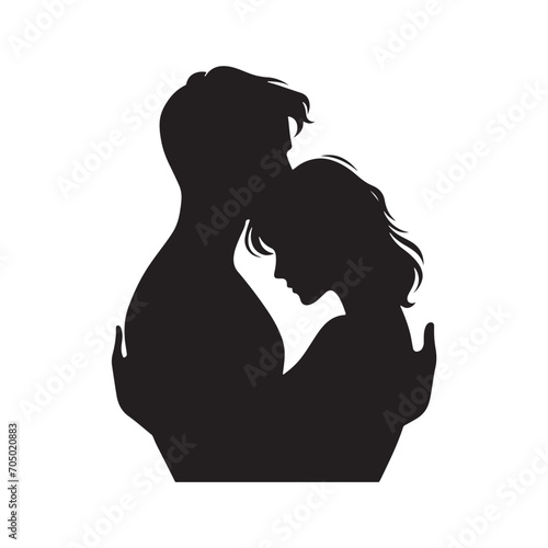 Moonlit Valentine Embrace Bliss Silhouette: Ideal for Stock - Valentine Day Black Vector Stock
