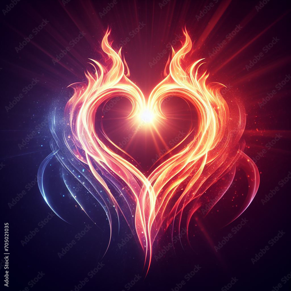 Fiery heart. Twin flame logo. Esoteric concept of spiritual love. Illustration on black background for web sites, wallpapers and much more. Created using generative ai tools