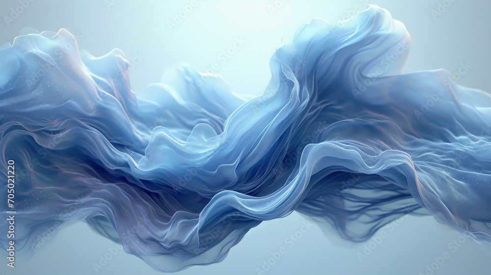 Blue abstract shape flows on a light background, wavy flow, background with wavy lines, smooth waves. Generative AI. Blue abstract shape flows on a light background, wavy flow, background with wavy lines, smooth waves. Generative AI.