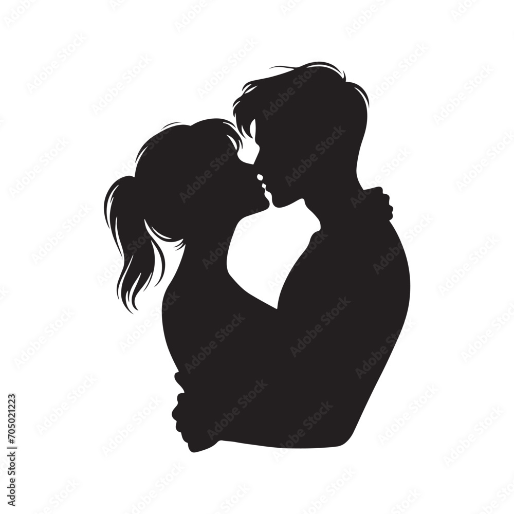 Endearing Serenade Bliss Silhouette: Mesmerizing Couple Kissing Stock - Valentine Day Black Vector Stock
