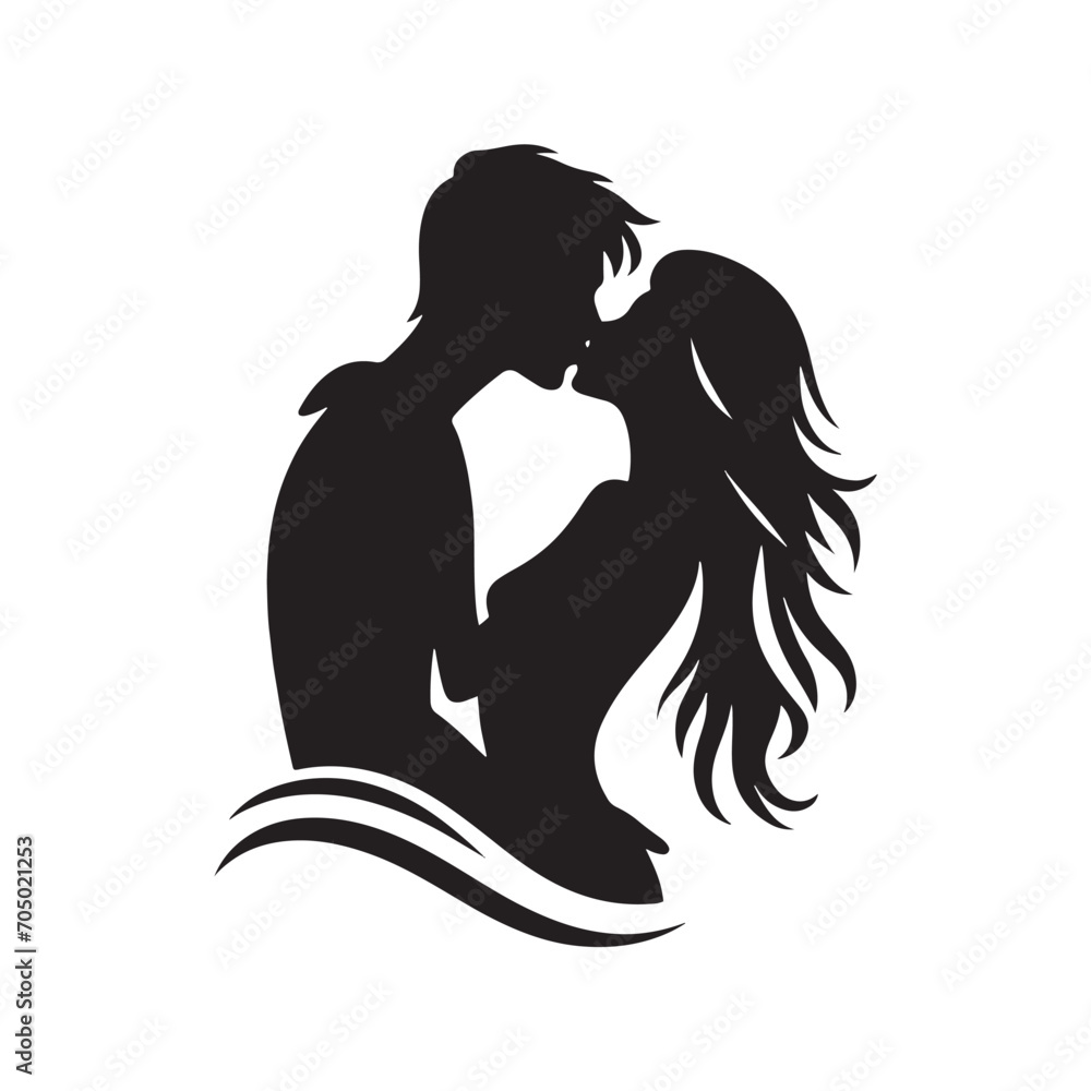 Starry Night Embrace Bliss Silhouette: Perfect for Stock Use - Valentine Day Black Vector Stock
