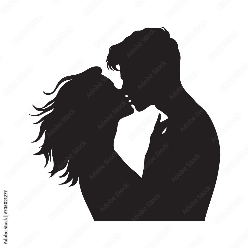 Whispering Night Harmony Silhouette: Captivating for Stock - Valentine Day Black Vector Stock
