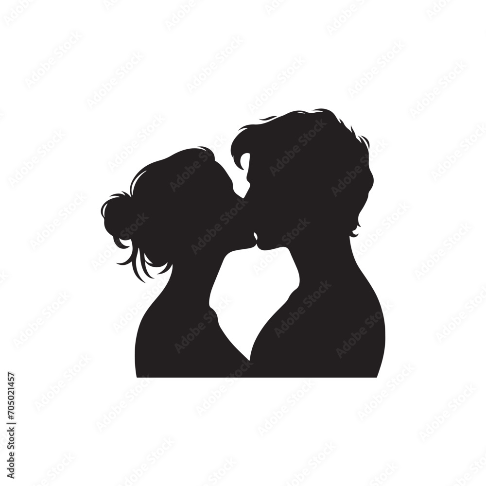 Loving Kiss Bliss Silhouette: Perfect for Romantic Stock - Valentine Day Black Vector Stock
