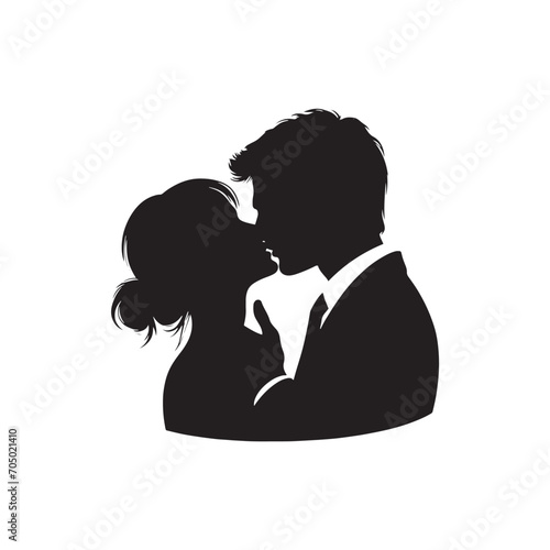 Romantic Twilight Kiss Bliss Silhouette: Perfect for Romantic Stock - Valentine Day Black Vector Stock 