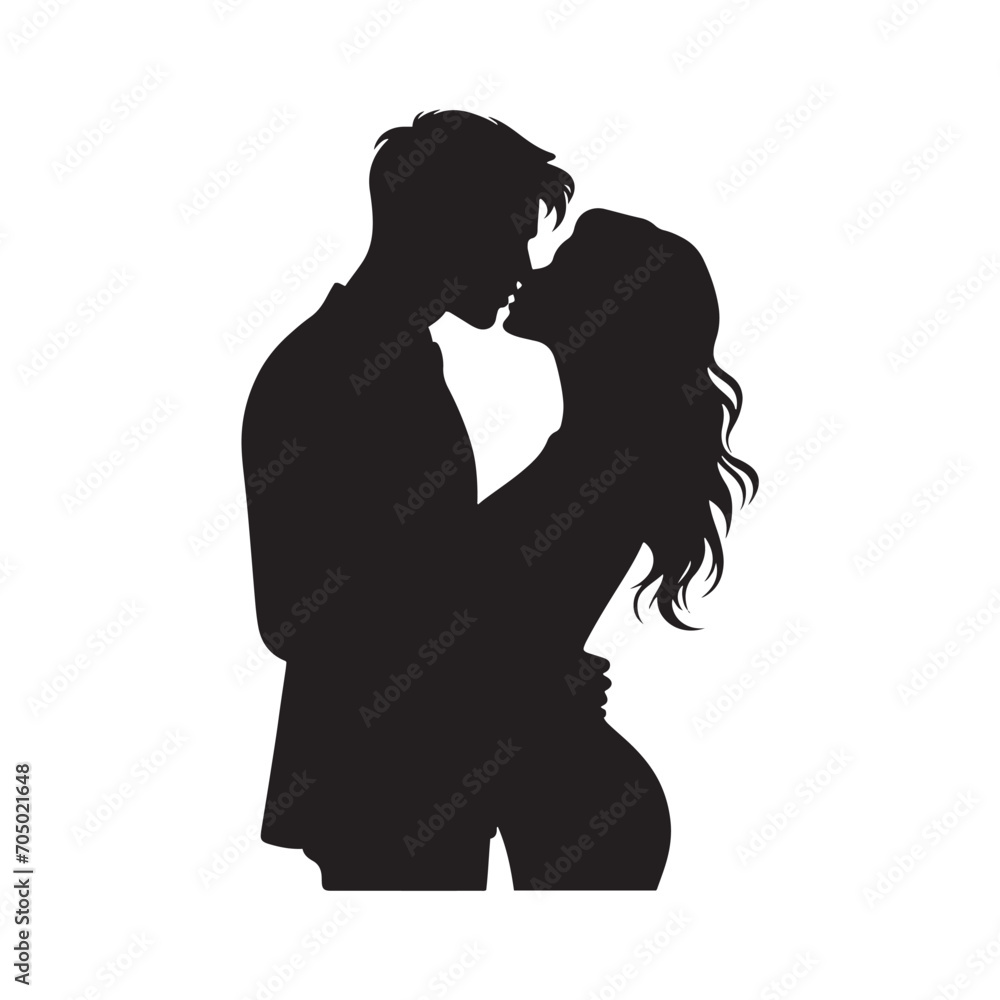 Sweet Twilight Kiss Bliss Silhouette: Mesmerizing Stock Photo - Valentine Day Black Vector Stock
