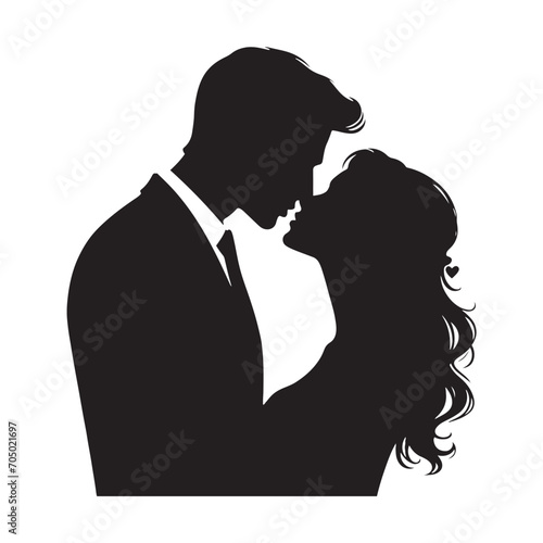 Endearing Shadows of Love Silhouette: Enchanting Couple Kissing Stock - Valentine Day Black Vector Stock 
