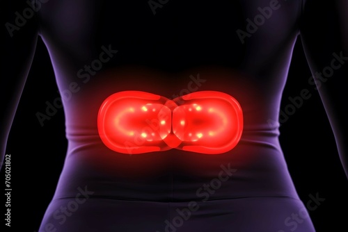 close up of a woman s waist, photo taken from the back, red light indicating kidney pain