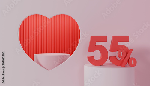 Valentines Day 55 Percent Off Discount on Pink Color Background