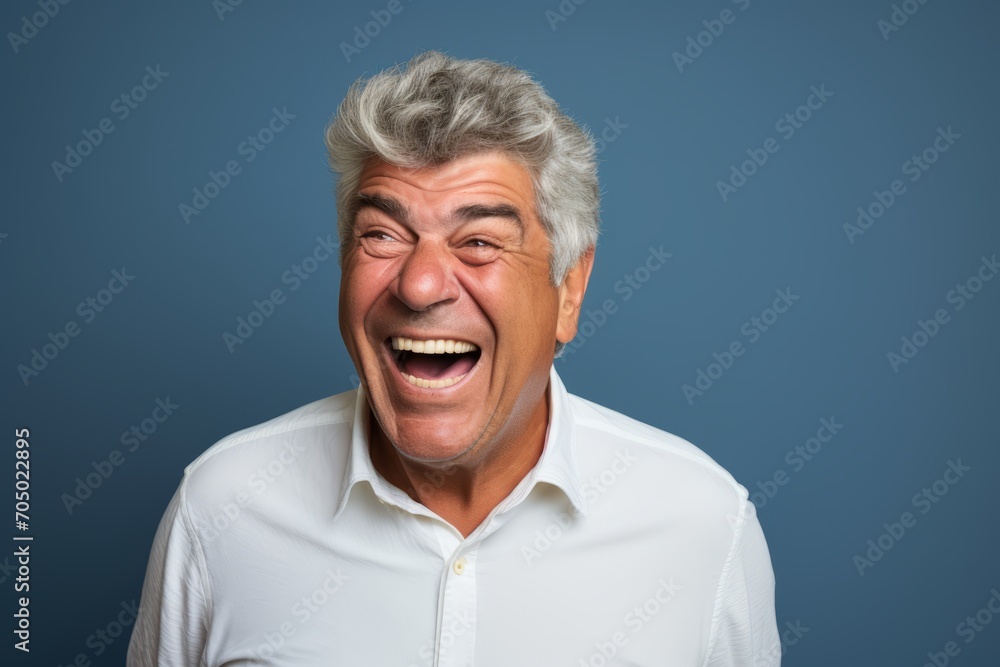 Handsome middle age man shouting over isolated blue wall background. Handsome middle age man shouting over isolated blue wall background.