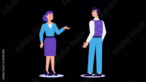 Female character talking to man. Lip syncing Facial Animation for narration. people communicate. Business woman animated footage with ALPHA channel. talking mouth, lips expressions, articulation