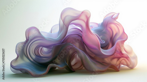 Purple abstract shape flows on a light background, wavy flow, background with wavy lines, smooth waves. Generative AI.