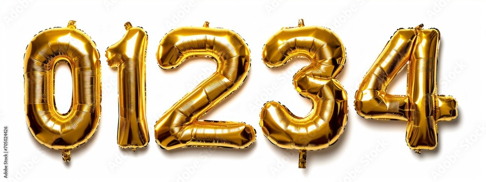 Set of golden balloon numbers set, isolated on white background.
Set of golden balloon numbers set, isolated on white background.