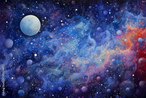 Cosmic space background with stars and moon-like grey planet