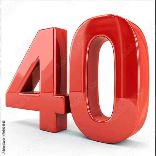 3D red 40 number on white background, ai technology