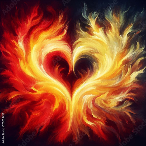 Fiery heart. Twin flame logo. Esoteric concept of spiritual love. Illustration on black background for web sites  wallpapers and much more. Created using generative ai tools