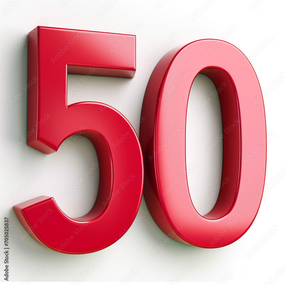 3D red 50 number on white background, ai technology 3D red 50 number on white background, ai technology