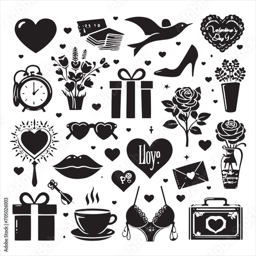 Starlit Love Whispers: Valentine's Day Silhouette with a Touch of Romantic Black Vector
