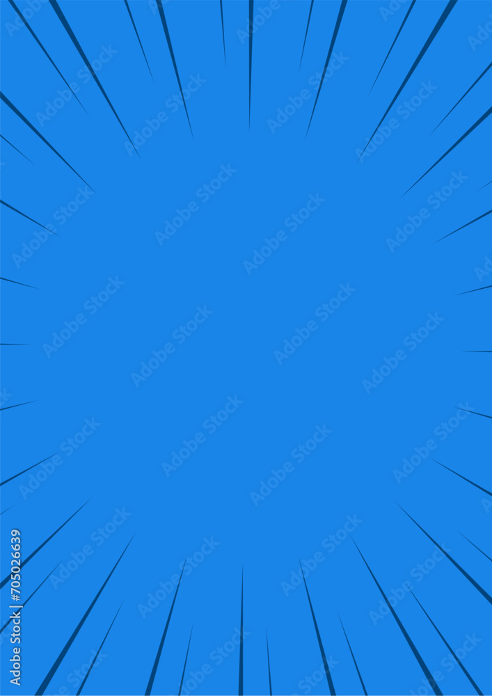 Obraz premium シンプルでポップなサンバースト・集中線 背景 ベクター バナー 横長 横 青 水色