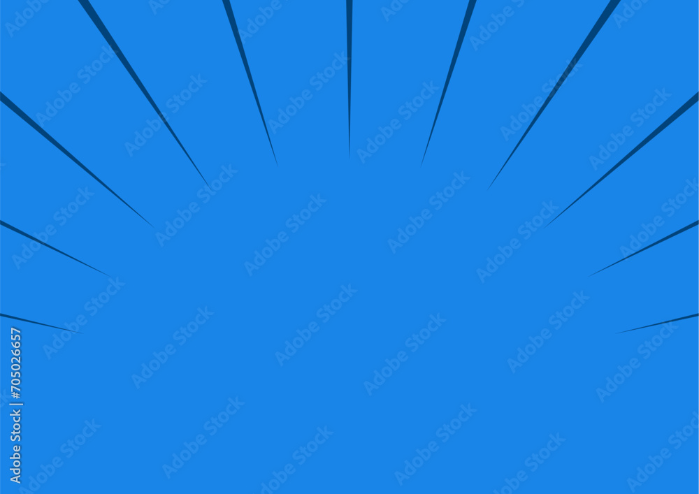 Obraz premium シンプルでポップなサンバースト・集中線 背景 ベクター バナー 横長 横 青 水色