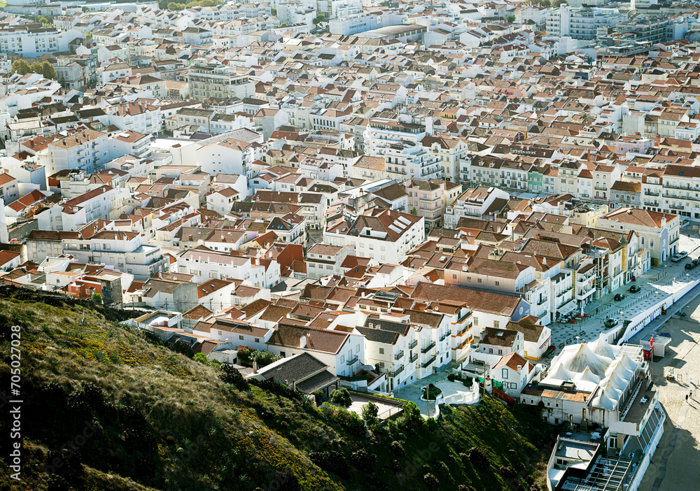 Scenic view of Nazare old town, famous resort in Portugal