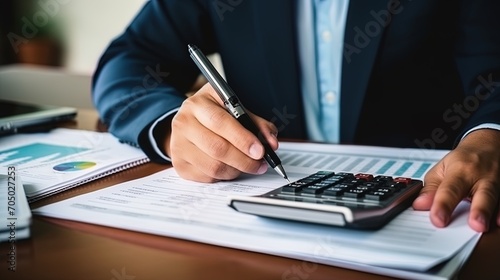 Accounting documents and calculator on the table