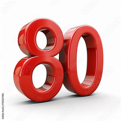 3D red 80 number on white background, ai technology