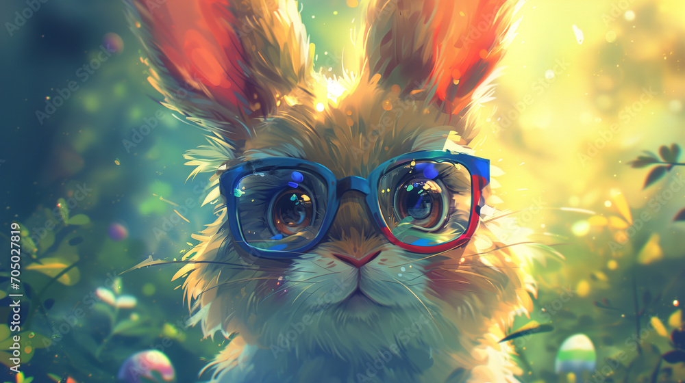 cute bunny with colorful sunglasses , Generative AI