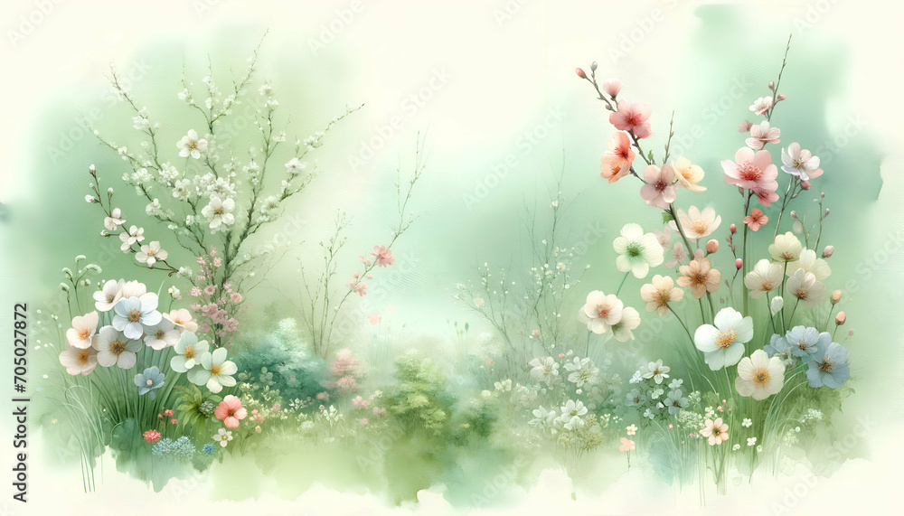 Creative watercolor flowers painting background for the spring season, suitable for creative wallpaper use.