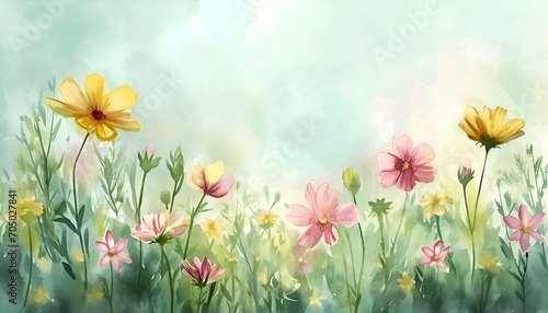 Creative watercolor flowers painting background for the spring season, suitable for creative wallpaper use.