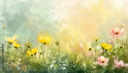 Creative watercolor flowers painting background for the spring season, suitable for creative wallpaper use. © Clip Arts Fusion 