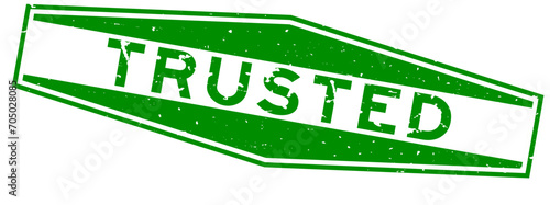 Grunge green trusted  word hexagon rubber seal stamp on white background