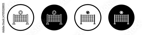 Volleyball net icon set. Beach volly ball with net vector symbol in a black filled and outlined style. Play vollyball at beach sign.