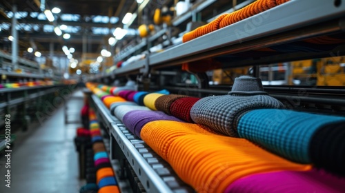 Conveyor production of Knitted sweaters at the factory