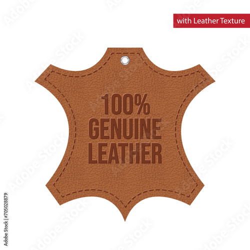 100 percent genuine leather tag with natural Leather Texture, Leather logo, Latest vector icon isolated illustration. easy to use. sticker, die cut tag design for all leather items.