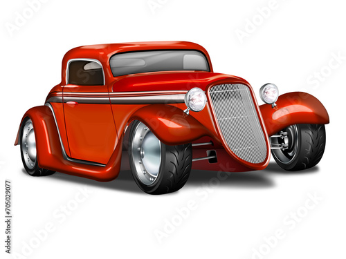 Roter Oldtimer, Hot Rod mit breiten Reifen und transparenten Hintergrund, freigestellt