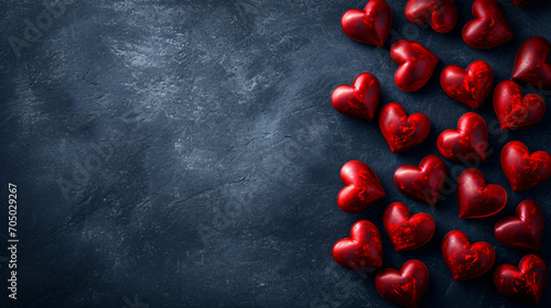 Red Hearts on Dark Background with Copy Space for Valentine's Day