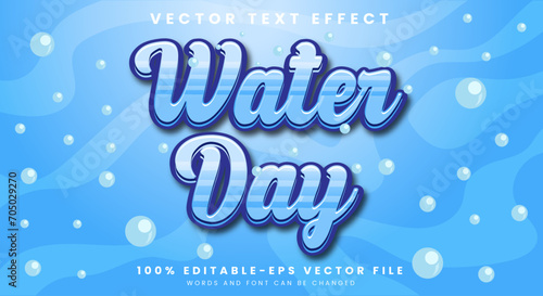 Blue cartoon Water Day vector editable text effect template