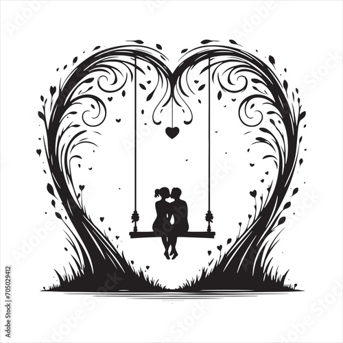 Radiant Love Swing: A Valentine Day Silhouette Illuminating Romantic Harmony - Valentine Day Black Vector Stock
 photo