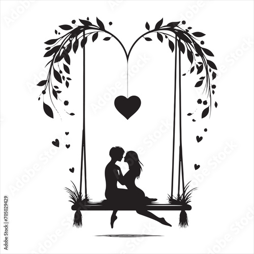 Heartwarming Valentine Swing Silhouette: A Poignant Expression of Love and Togetherness - Valentine Day Black Vector Stock
