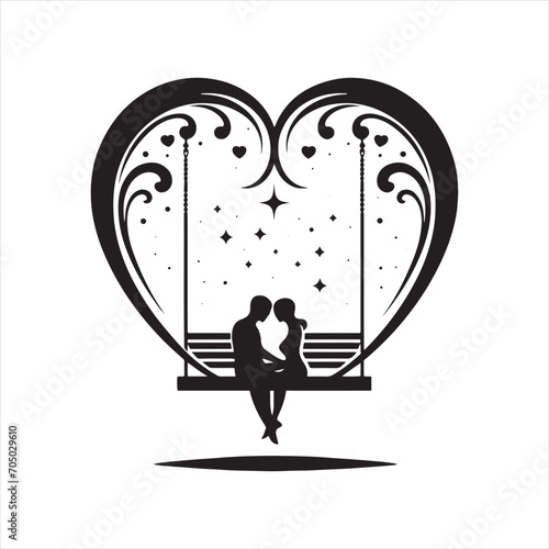 Heartfelt Moments: Embracing Love on Valentine Day with a Romantic Swing Silhouette - Valentine Day Black Vector Stock
