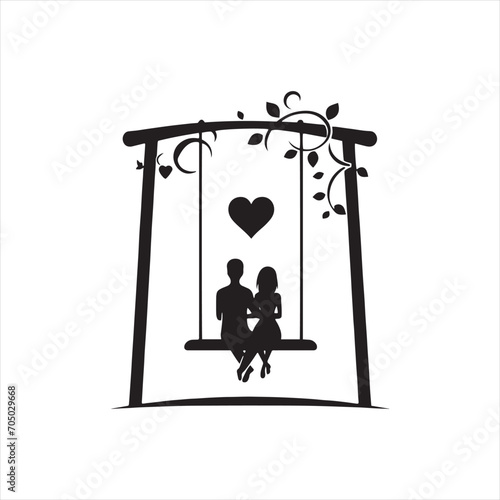 Romantic Swing Silhouette: Valentine Day Love Captured in a Playful and Heartwarming Image - Valentine Day Black Vector Stock
