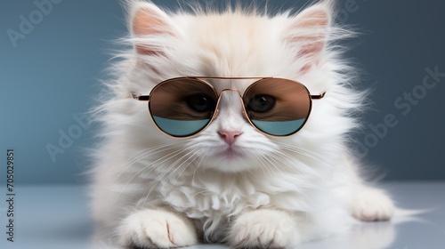 Baby cat wearing sunglasses funny kitten playful little paw